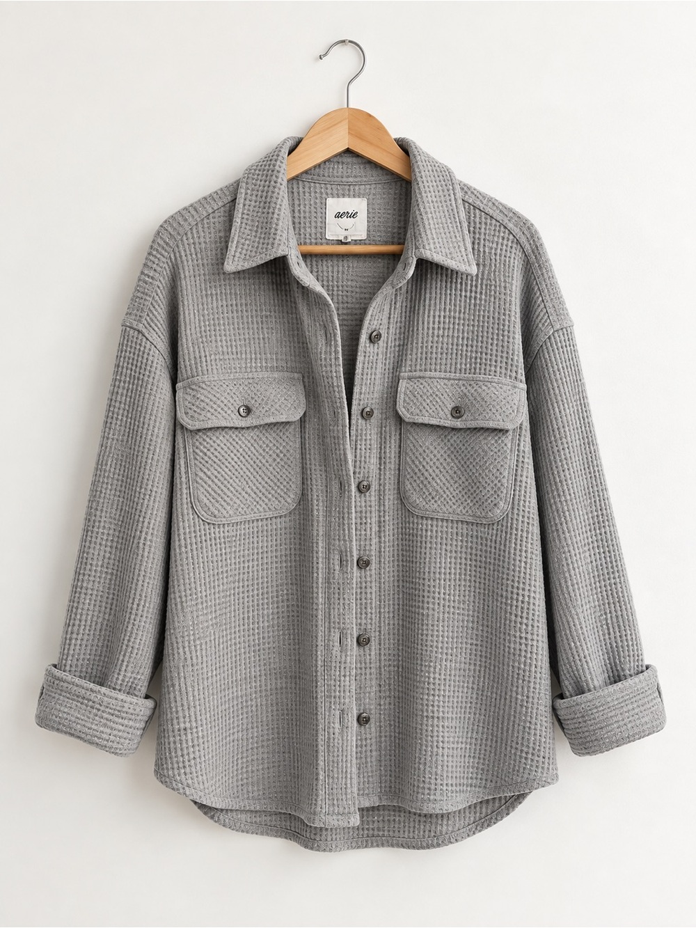 Aerie Grey Waffle Knit Oversized Shacket | Size M